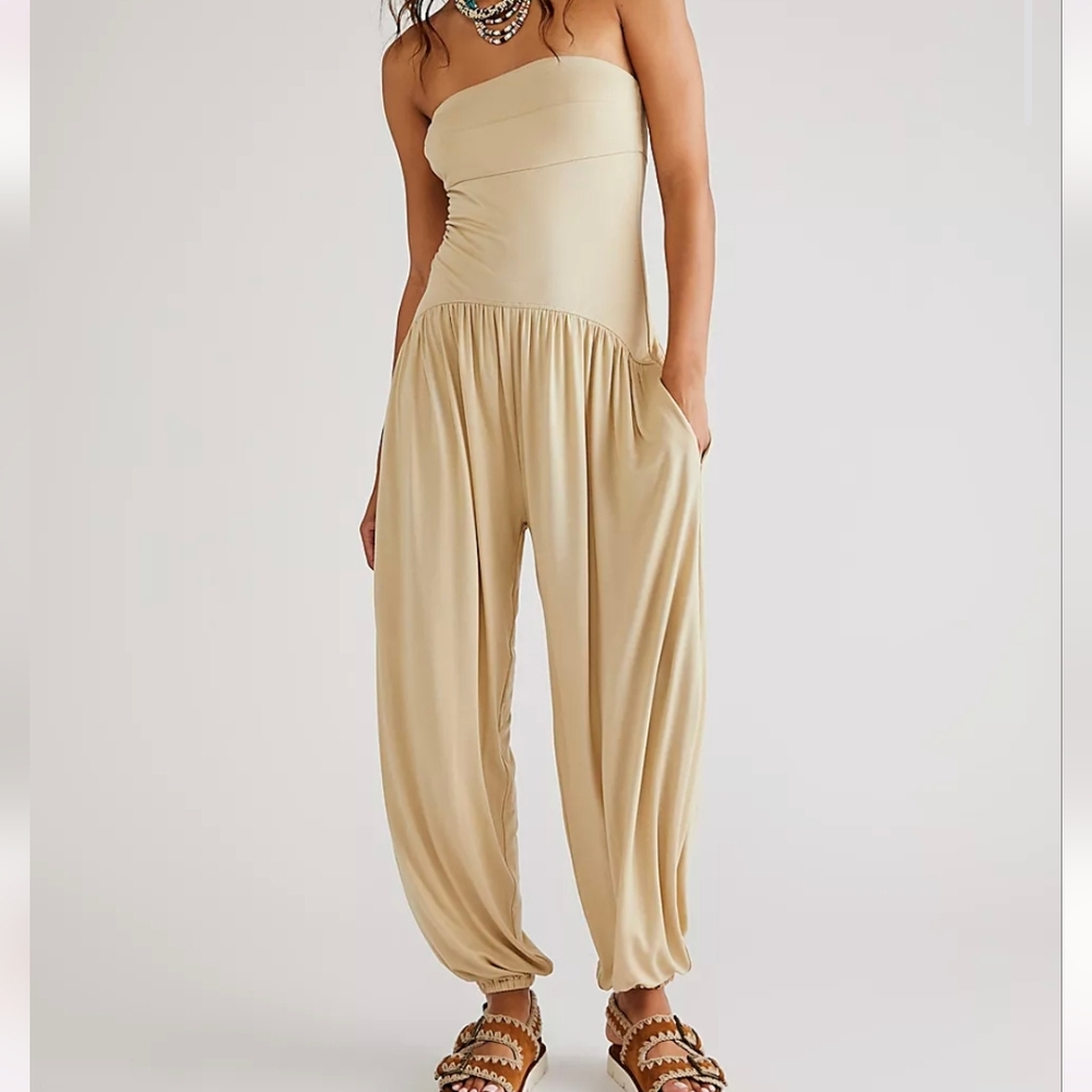 Free People Tan Mora drop-waist romper